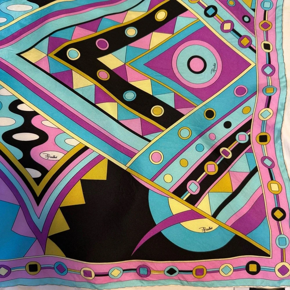 Emilio Pucci Multicolor Geometric Silk Scarf